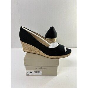 Bandolino Women's Nuri Peep Toe Espadrille Wedge Pumps Black Slip On Size 8M